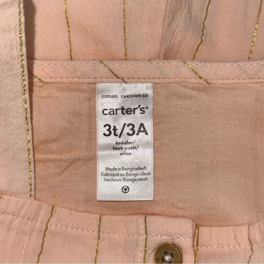 Carter's Light Pink/Peach and Gold Button-Front Romper